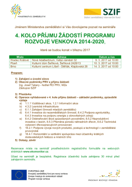 4. kolo příjmu Žádostí Programu rozvoje venkova 2014-2020