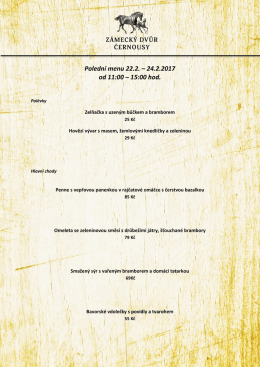 Polední menu 22.2. – 24.2.2017 od 11:00 – 15:00 hod.