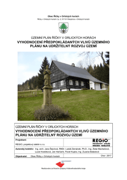 Vyhodnocení předpokládaných vlivů ÚP na udržitelný rozvoj území