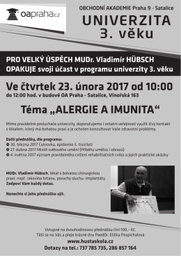 ALERGIE A IMUNITA - 23. 2. předn&aacute;&scaron;ka MUDr. Vladim&iacute;ra