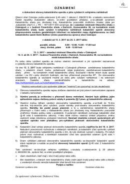 Oznámení o dokončení obnovy kat.operátu a vyložení k veřejnému