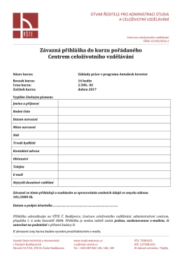Závazná přihláška do kurzu pořádaného