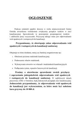 Ogłoszenie o obowiązującym zakazie odprowadzania wód