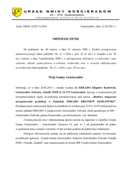 OBWIESZCZENIE W&oacute;jt Gminy Gościerad&oacute;w