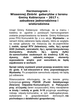Wiosennej Zbi&oacute;rki gabaryt&oacute;w z terenu Gminy Kobierzyce &ndash; 2017 r.