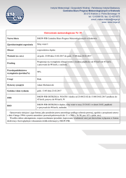 Ostrzeżenie meteorologiczne nr 35 Silny wiatr