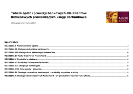 Tabela opłat i prowizji bankowych dla Klientów
