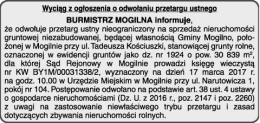 Wyciąg z ogłoszenia o odwołaniu przetargu ustnego BURMISTRZ