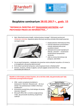 Bezpłatne seminarium 28.02.2017 r., godz. 15 "INFOMACJA