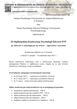 XI Ogólnopolską Konferencję Psychologii Zdrowia PTP