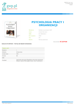 PSYCHOLOGIA PRACY I ORGANIZACJI
