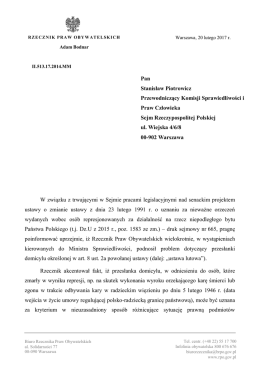 Wystąpienie do Przewodniczącego Komisji Sprawiedliwości i Praw