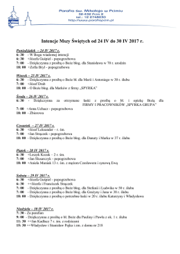 Intencje Mszy Świętych od 20 II do 26 II 2017 r.
