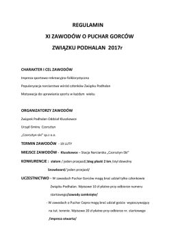 REGULAMIN XI ZAWODÓW O PUCHAR GORCÓW ZWIĄZKU