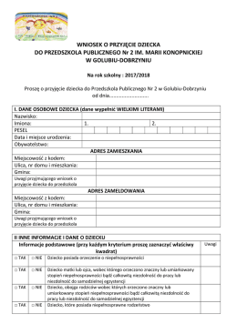 WNIOSEK O PRZYJĘCIE DZIECKA DO PRZEDSZKOLA