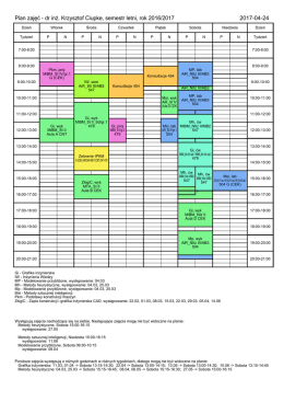 Plan zajęć - dr in . Krzysztof Ciupke, semestr letni, rok 2016/2017