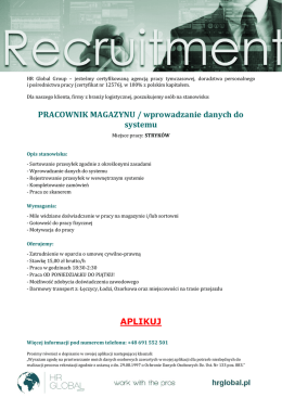 Pracownik Magazynu &ndash; wprowadzanie danych do