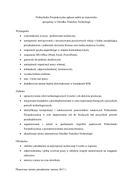 Politechnika Świętokrzyska ogłasza nabór na stanowisko specjalisty