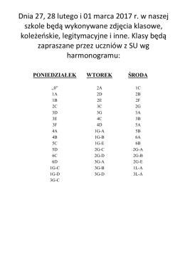 Dnia 27, 28 lutego i 01 marca 2017 r. w naszej szkole będą