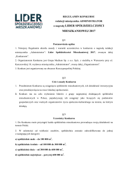 o nagrodę LIDER SPÓŁDZIELCZOŚCI MIESZKANIOWEJ 2017