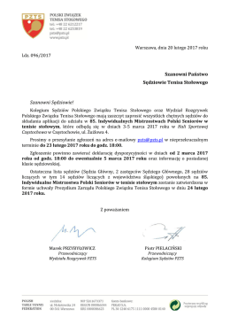 Szanowni Państwo Sędziowie Tenisa Stołowego Szanowni