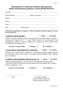 Zaświadczenie o teście widzenia