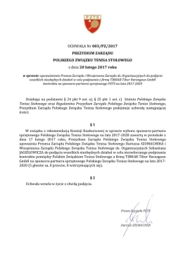Uchwała nr 003/PZ/2017 Prezydium Zarządu PZTS z dnia 20 lutego