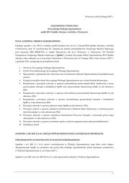 Warszawa, dnia 24 lutego 2017 r. OGŁOSZENIE O ZWOŁANIU