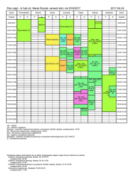 Plan zajęć - dr hab.in . Marek Roszak, semestr letni, rok 2016/2017
