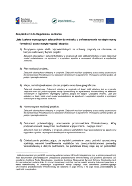 Załącznik nr 2 Lista i zakres wymaganych załączników do wniosku o
