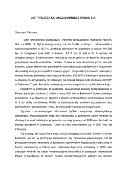 list prezesa do akcjonariuszy remak sa