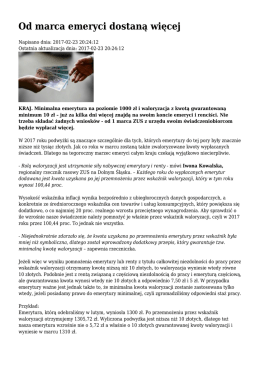 Od marca emeryci dostaną więcej