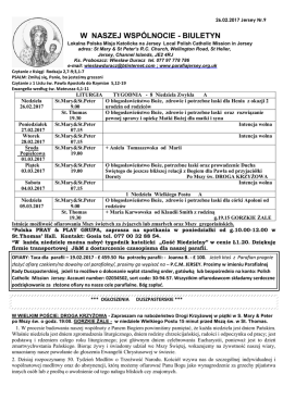 biuletyn - lokalna polska misja katolicka na jersey pod wezwaniem
