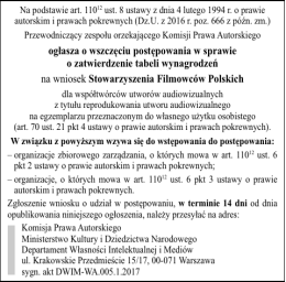 ogłasza o wszczęciu postępowania w sprawie o zatwierdzenie