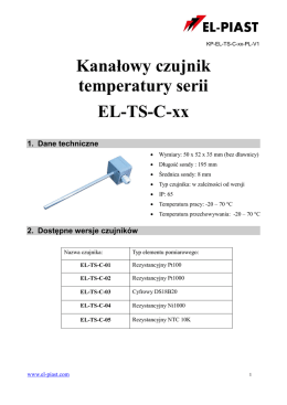 Kanałowy czujnik temperatury serii EL-TS-C-xx - EL