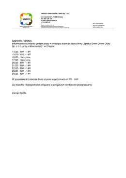 Informacja o zmianie godzin pracy
