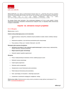 Inżynier ds. wdrożenia nowych projekt&oacute;w