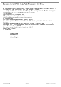 Zaproszenie na XXVIII Sesję Rady Miejskiej w