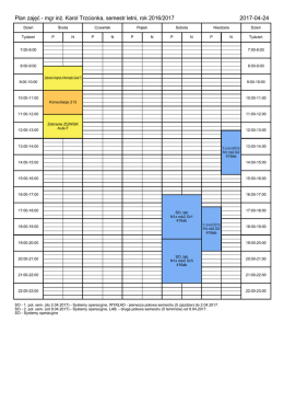Plan zajęć - mgr in . Karol Trzcionka, semestr letni, rok 2016/2017