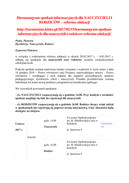 Harmonogram spotkań informacyjnych dla NAUCZYCIELI I