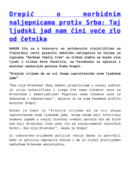 Orepić o morbidnim naljepnicama protiv Srba: Taj ljudski
