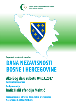 Ako Bog da u subotu 04.03.2017 hafiz Halil efendija Mehtić