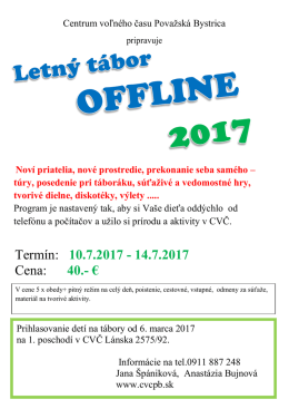 OFFLINE tábor - Centrum voľného času Považská Bystrica