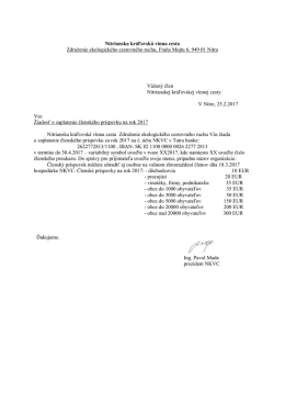 žiadosť o zaplatenie príspevku - Nitrianska kráľovská vínna cesta