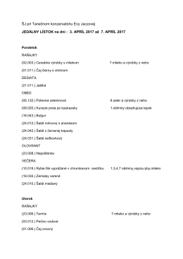 ŠJ pri Tanečnom konzervatóriu Evy Jaczovej JEDÁLNY LÍSTOK na