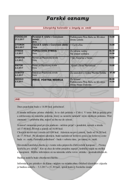 Farsk&eacute; oznamy t&yacute;ždeň 9/2017