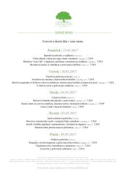 Denn&eacute; menu THE OAK TREE RESTAURANT 27.02.2017
