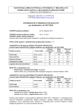 Inform&aacute;cie o &scaron;t&uacute;diu - Slovensk&aacute; zdravotn&iacute;cka univerzita
