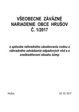 VZN 1 2017 o náhradnom zásobovaní pitnou vodou