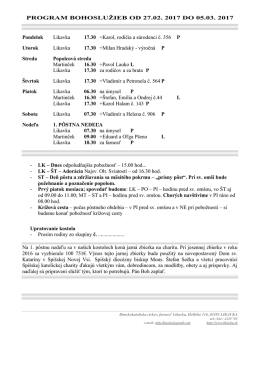 PROGRAM BOHOSLUŽIEB OD 27.02. 2017 DO 05.03. 2017